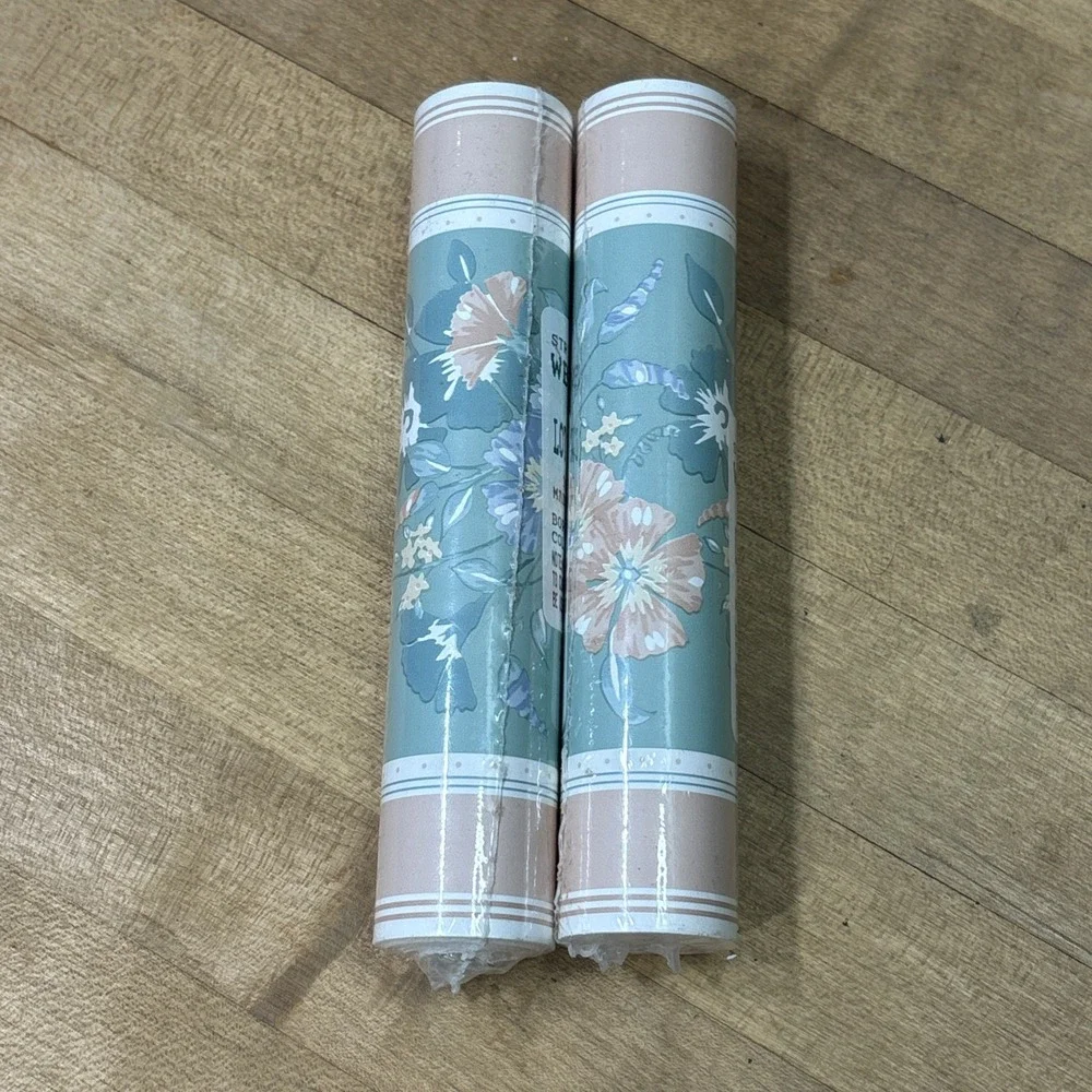 Vintage Borden Floral Wallpaper Border Pre-Pasted Washable 15 Ft NOS Lot of 2